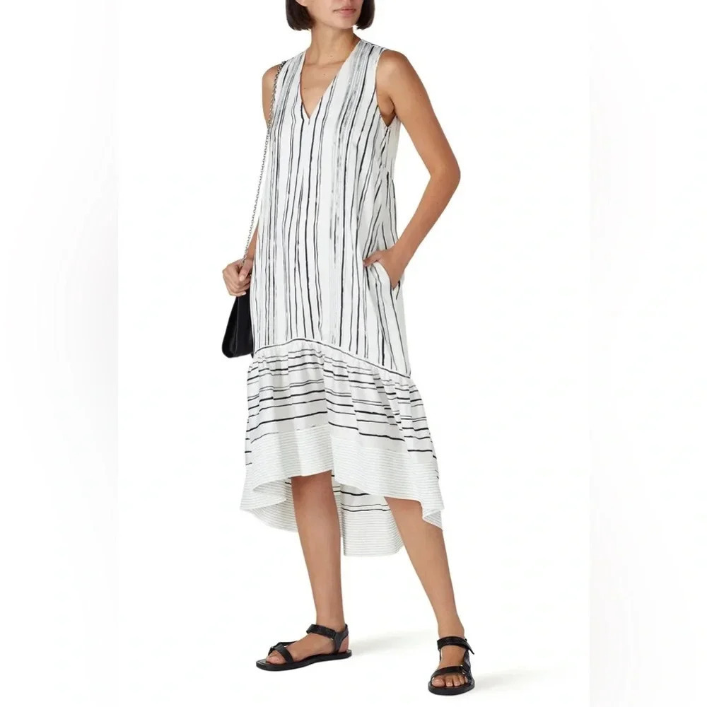 3.1 PHILIP LIM BLACK AND WHITE HIGH LOW PAINTED DRESS SIZE 6
